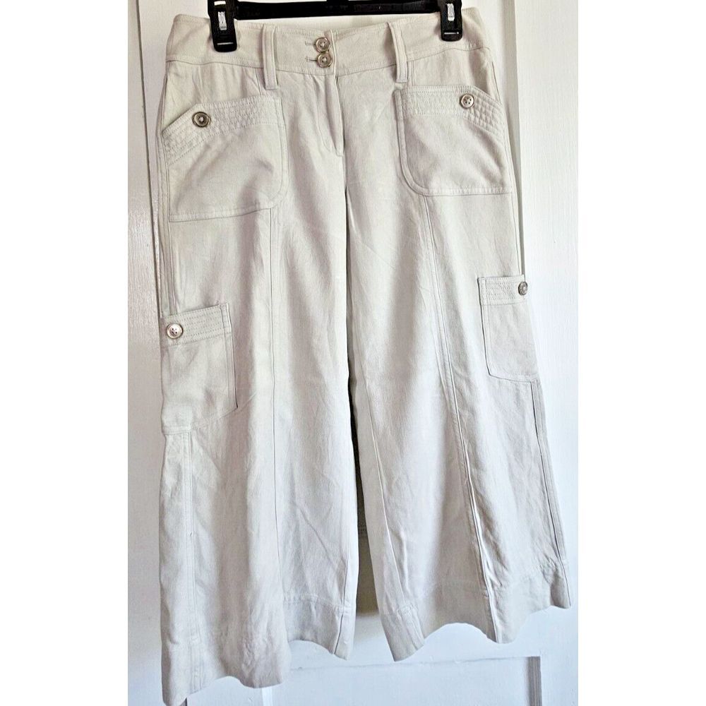 White House Black Market Women Cargo Pant Ivory 100% Silk Sz6 wide leg